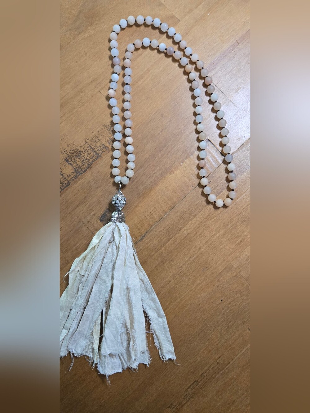 Cream Beaded Tassel Necklace